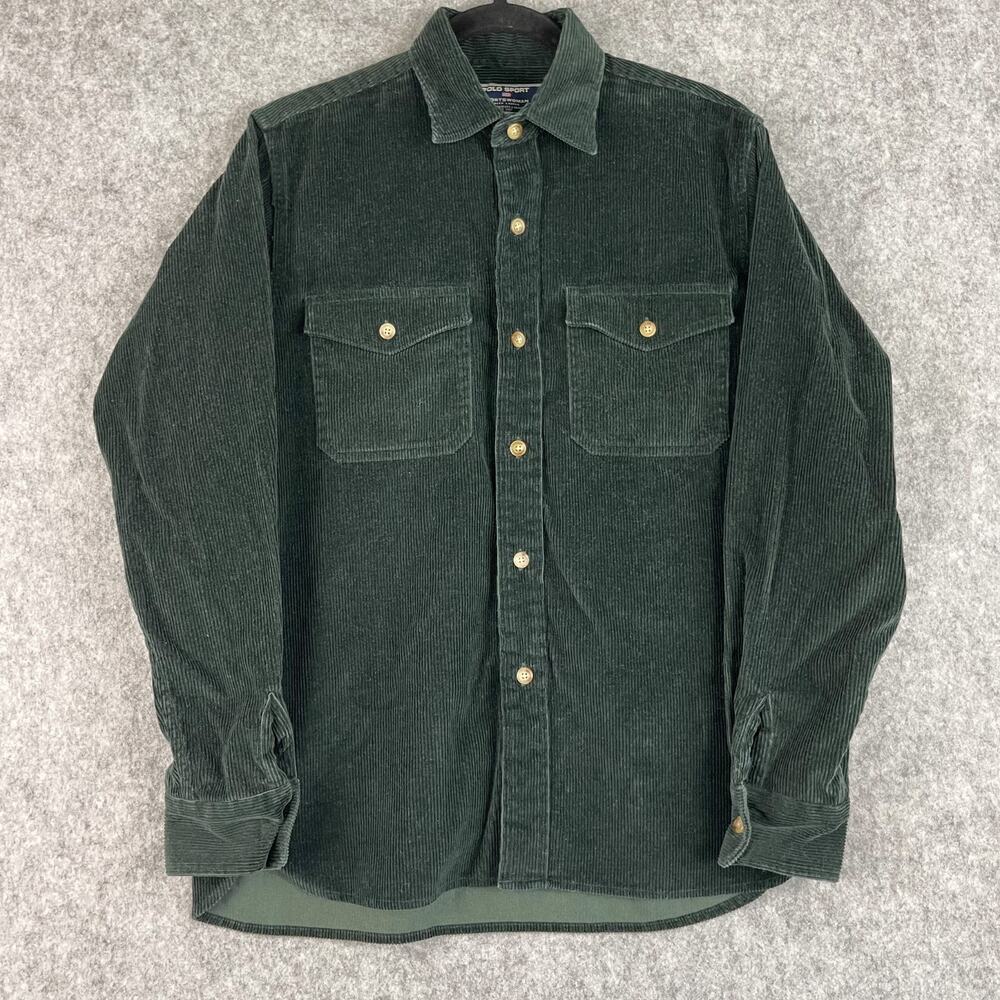 Vintage Polo Sport Sportswoman Top Womens Medium Green Corduroy Button Up‎ Heavy